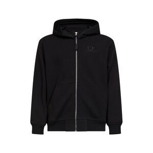 Cp Company Men Black Diagonal Cotton Fleece Cotton Zip-Up Hoodie